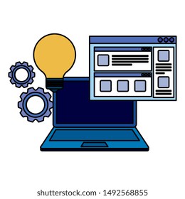 laptop computer with webpage and bulb