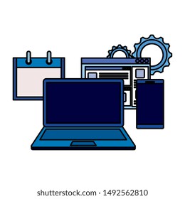laptop computer with webpage and smartphone