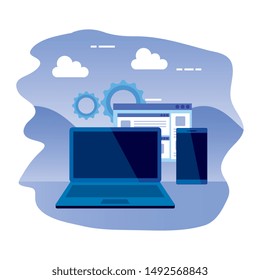 laptop computer with webpage and smartphone