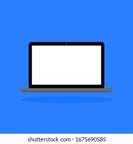 laptop computer with white blank screen isolated on blue background. vector illustration