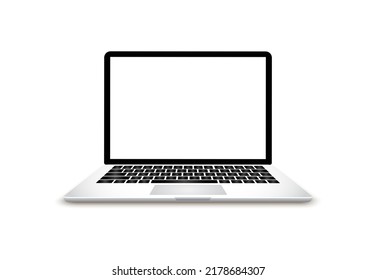 laptop computer white screen. Isolated On white background. Realistic 3D vector illustration. Modern notebook. 
