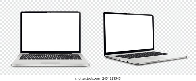 Laptop computer with white screen on transparent background