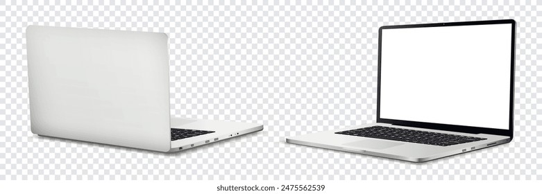 Laptop computer with white screen on transparent background