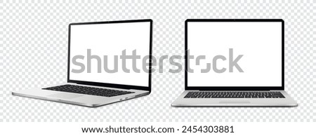 Laptop computer with white screen on transparent background