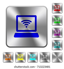 Laptop computer with wireless symbol engraved icons on rounded square glossy steel buttons