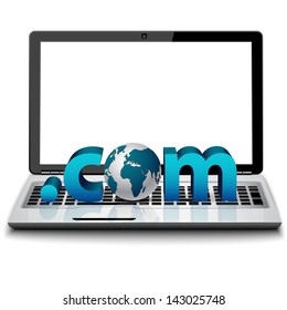 Laptop Computer With Word Com On White Background