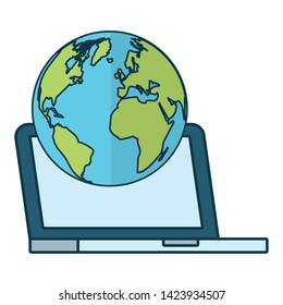 laptop computer world on white background vector illustration