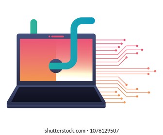 laptop computer with worm virus and circuit electric