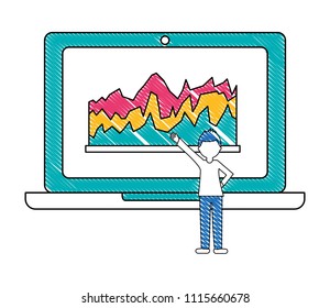 laptop computer with young man and statistical graphics