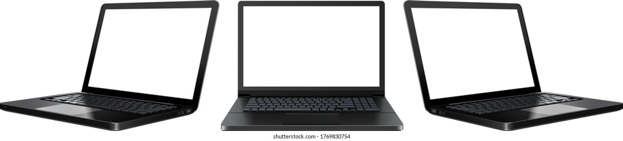 Laptop computers isolated with empty screen, front and back view, vector illustration technology icons.