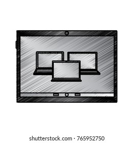 laptop computers on tablet screen icon image 