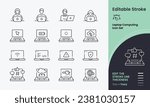 Laptop Computing Icon collection containing 16 editable stroke icons. Perfect for logos, stats and infographics. Edit the thickness of the line in any vector capable app.