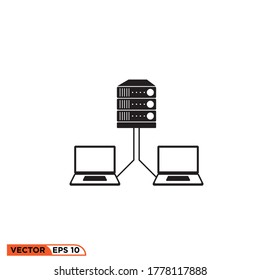 laptop connect server icon design vector illustration