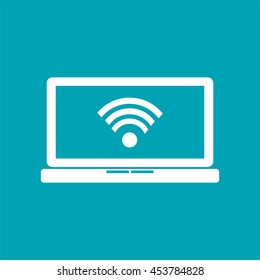 Laptop connects to wireless network. Wireless technology.