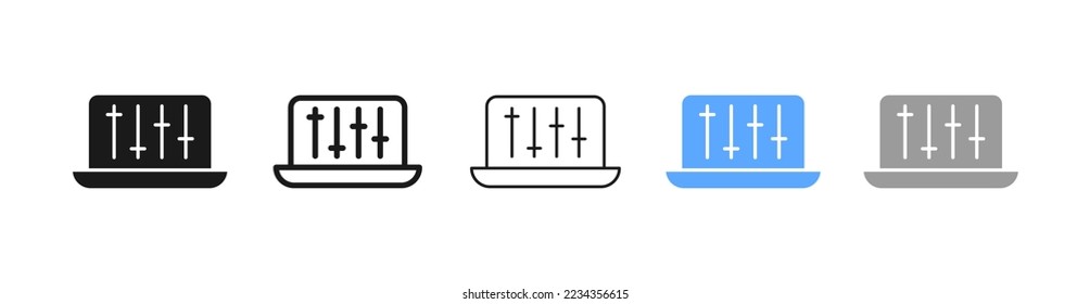 Laptop conrol set icon. Slider, control, regulate, window control button, adjust, menu, configuration, list, slider, app. Business concept. Vector five icon in different style on white background