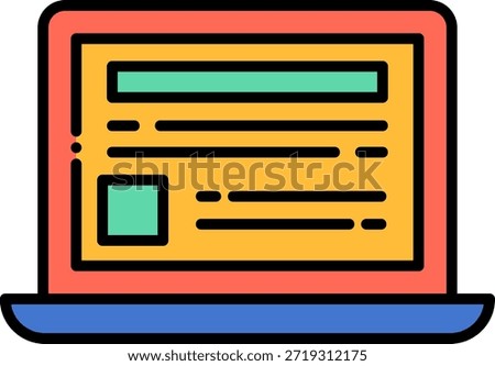 Laptop with Content Icon in Flat Design