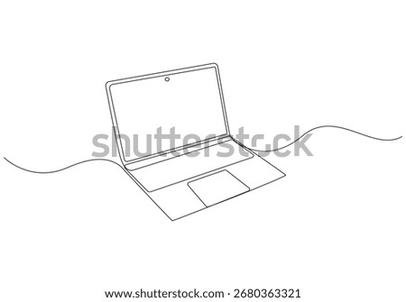 Laptop Continuous Line Art Open Notebook Computer, Single Line Drawing, Minimalist One-Line Laptop Illustration, Laptop Computer Single Line Art
