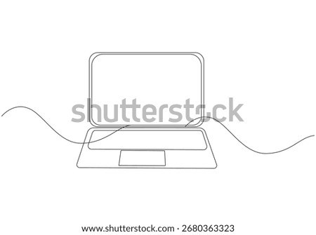 Laptop Continuous Line Art Open Notebook Computer, Single Line Drawing, Minimalist One-Line Laptop Illustration, Laptop Computer Single Line Art
