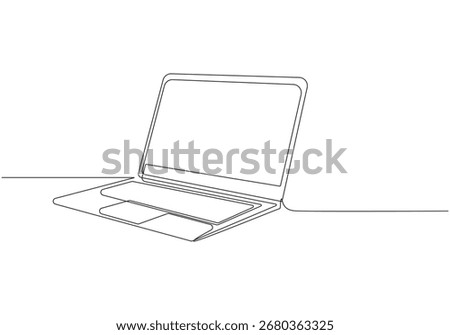 Laptop Continuous Line Art Open Notebook Computer, Single Line Drawing, Minimalist One-Line Laptop Illustration, Laptop Computer Single Line Art
