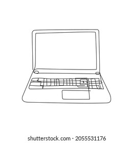 Dibujo de línea continua para portátiles. Una línea de dispositivo doméstico, pantalla LSD, ordenador personal, ordenador portátil, netbook.