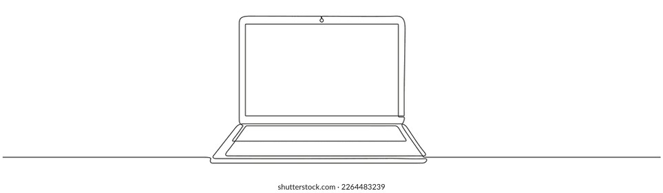 Laptop continuous line drawing. Open computer linear gadget. Vector illustration isolated on white.