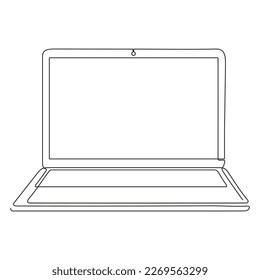 Laptop continuous line drawing. Open computer linear gadget. Vector illustration isolated on white.