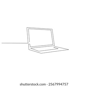 Laptop continuous line. Continuous one line drawing laptop. Technology, computer concept. Single line drawing