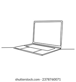 Laptop continuous one line drawing. Gadget object. Vector illustration isolated on white background. Minimalist design handdrawn.