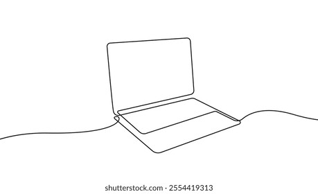 Laptop in Continuous One Line Drawing Style. Modern Work or Education Concept with Computer in Simple Linear Style. Laptop in Editable Stroke. Vector Illustration