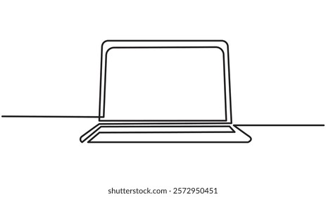 laptop continuous One Line Drawing, One continuous line drawing of computer laptop, Single line draw design vector illustration