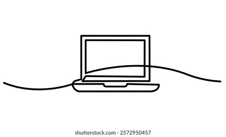 laptop continuous One Line Drawing, One continuous line drawing of computer laptop, Single line draw design vector illustration