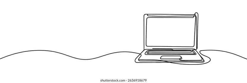 Laptop continuous one line drawing. Gadget sign in simple linear style. Vector illustration.