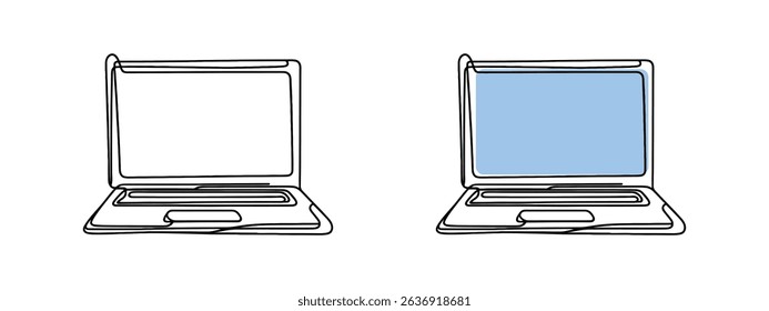 Laptop continuous one line drawing. Gadget sign in simple linear style. Vector illustration.
