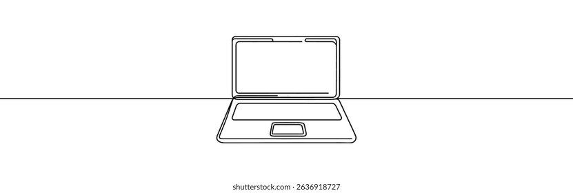 Laptop continuous one line drawing. Gadget sign in simple linear style. Vector illustration.