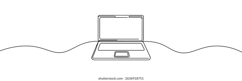 Laptop continuous one line drawing. Gadget sign in simple linear style. Vector illustration.
