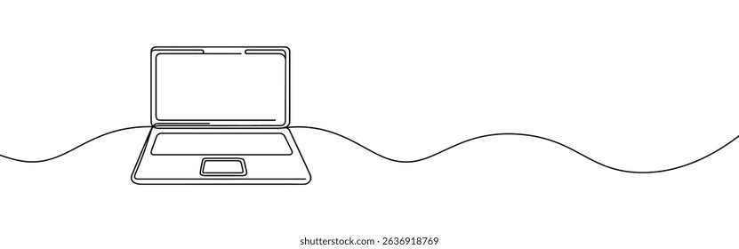 Laptop continuous one line drawing. Gadget sign in simple linear style. Vector illustration.