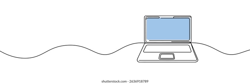 Laptop continuous one line drawing. Gadget sign in simple linear style. Vector illustration.