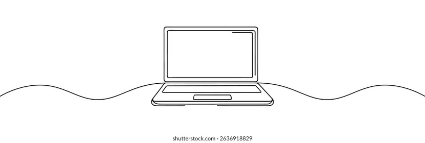 Laptop continuous one line drawing. Gadget sign in simple linear style. Vector illustration.