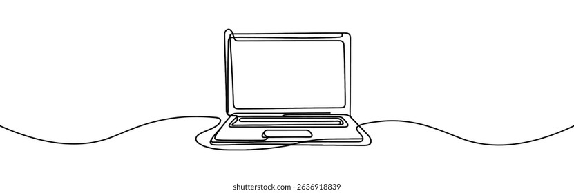 Laptop continuous one line drawing. Gadget sign in simple linear style. Vector illustration.
