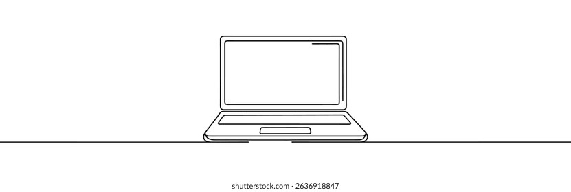 Laptop continuous one line drawing. Gadget sign in simple linear style. Vector illustration.