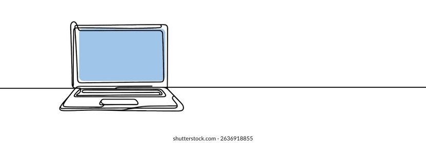 Laptop continuous one line drawing. Gadget sign in simple linear style. Vector illustration.