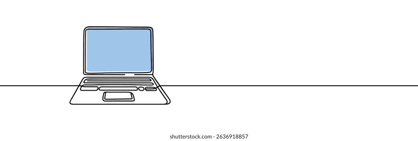 Laptop continuous one line drawing. Gadget sign in simple linear style. Vector illustration.