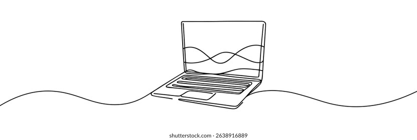 Laptop continuous one line drawing. Gadget sign in simple linear style. Vector illustration.