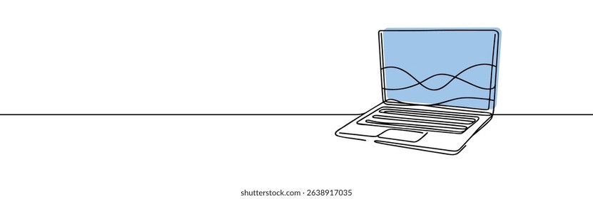 Laptop continuous one line drawing. Gadget sign in simple linear style. Vector illustration.