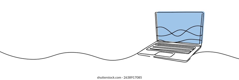 Laptop continuous one line drawing. Gadget sign in simple linear style. Vector illustration.