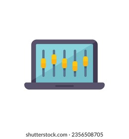 Laptop control icon flat vector. Screen center. Remote server isolated