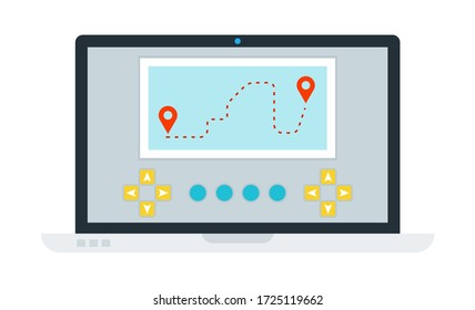 Laptop with control panel Drone vector icon flat isolated.