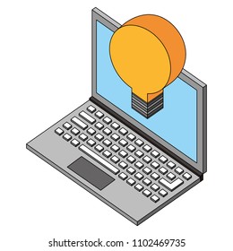 laptop with creative bulb idea isometric