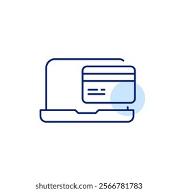 Laptop and credit card. E-wallet, online banking. Pixel perfect, editable stroke icon