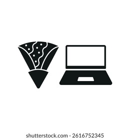 Laptop and crepe set icon represents sweet work breaks, cozy digital vibes, and creative productivity moments.